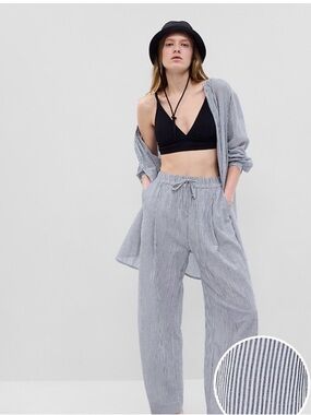 Gap body airy wide leg docksider blue Stripe Linen Blend Casual Pants